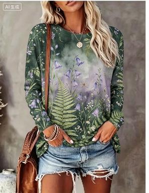 Blouses - Women Long Sleeve T‑Shirt Gradient Background