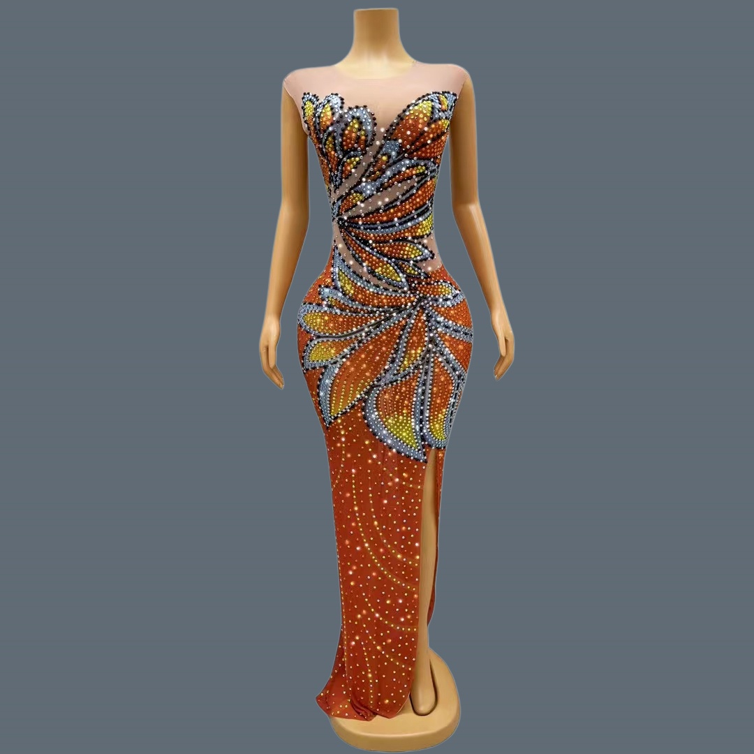 Women Sleeveless Mesh Maxi Dre - Sparkly Rhinestone Club Party Dress recension och pris