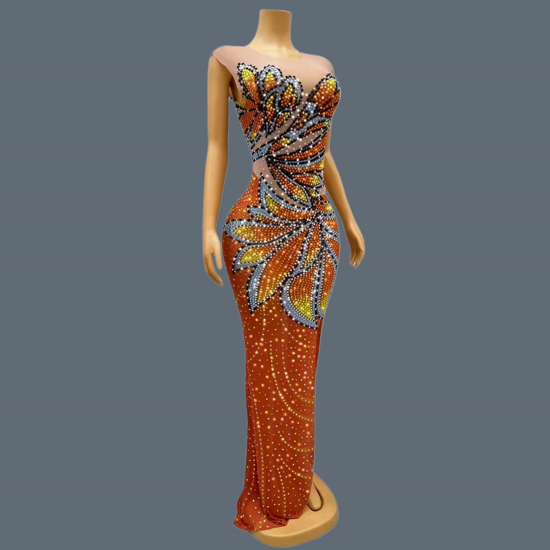 Women Sleeveless Mesh Maxi Dre - Sparkly Rhinestone Club Party Dress recension och pris