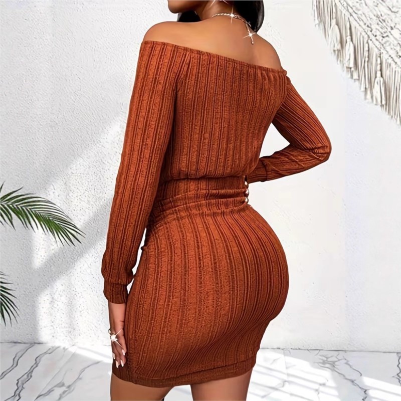 Women's Fashion Dress Spring A - Bodycon Long Sleeve Ribbed Dress recension och pris