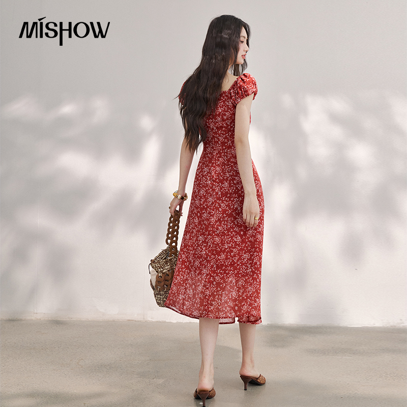 MISHOW Women's Vintage Red Flo - French Vintage Floral Midi Dress recension och pris