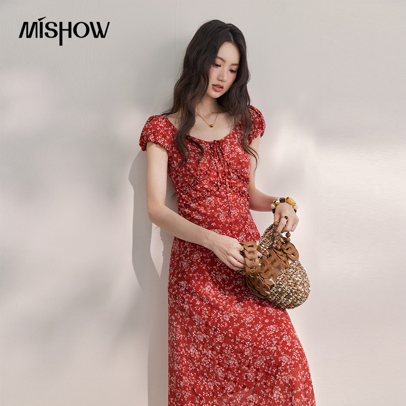 MISHOW Women's Vintage Red Flo - French Vintage Floral Midi Dress recension och pris