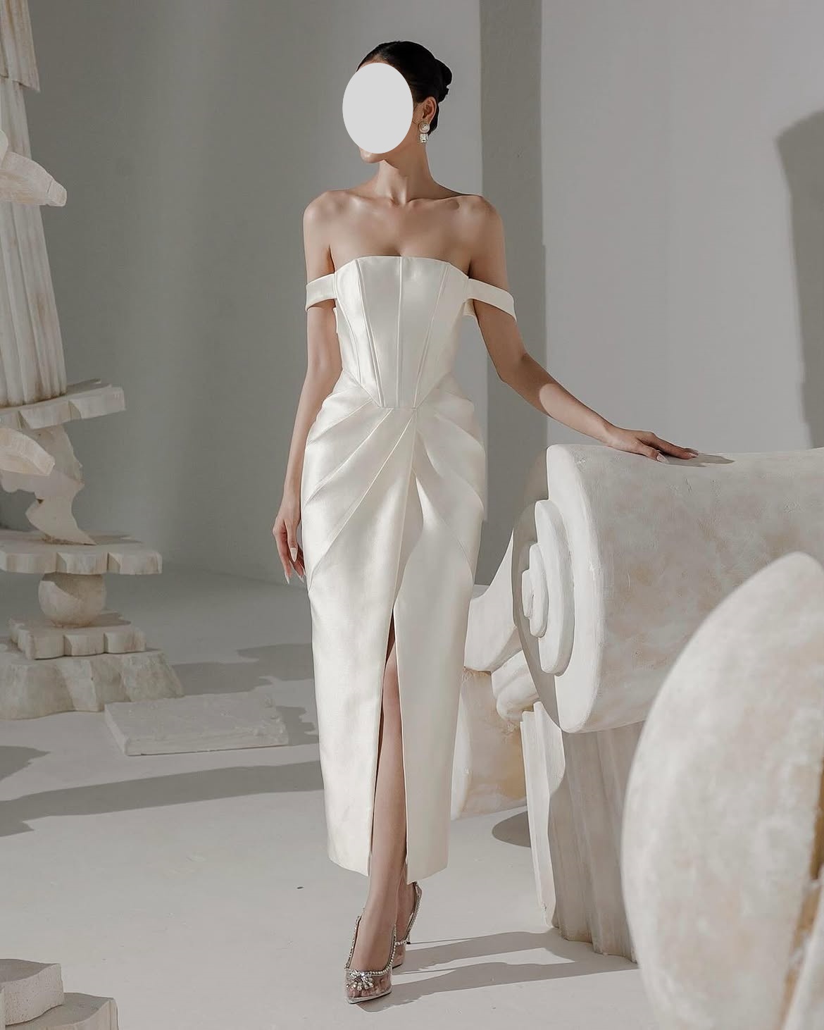 QR Customized Sheath Off The S - Elegant Satin Evening Gown Split recension och pris