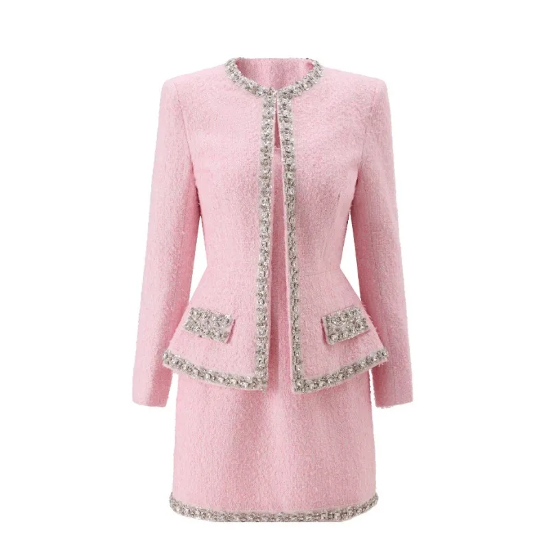 Premium Pink Tweed Women Two-P - Tweed Two Piece Blazer Dress recension och pris