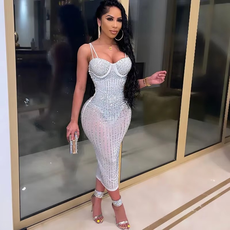 Sexy See Through Rhinestone Dr - Sparkly Rhinestone Club Party Dress recension och pris