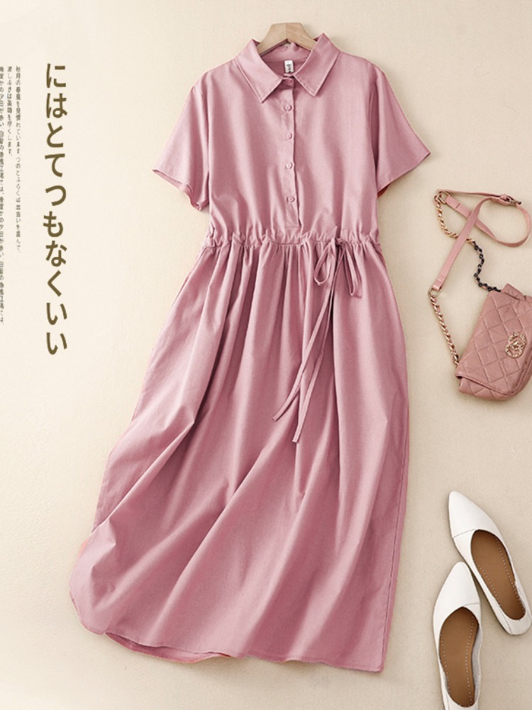 Outlet Cotton Lin Women's Dres - Korean Style A Line Shirt Dress recension och pris