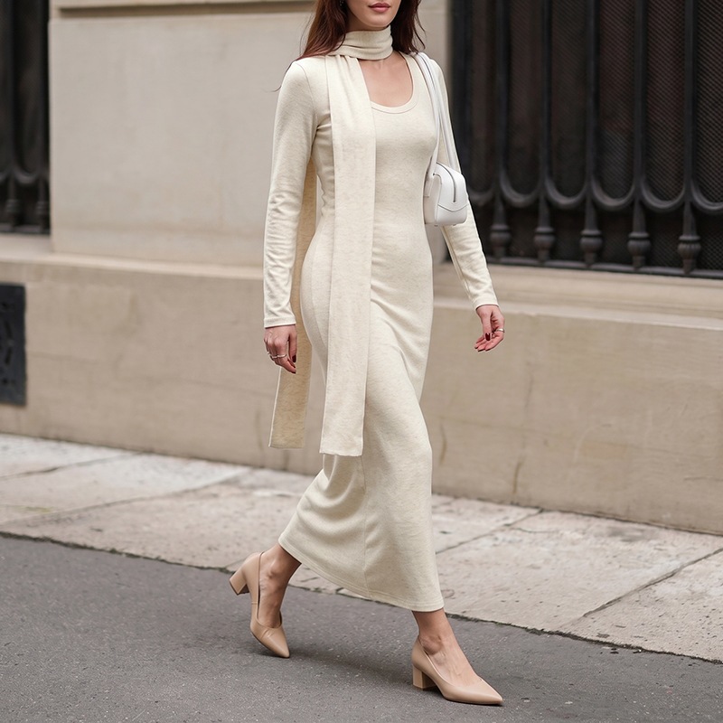 Women Elegant Ribbed Knit Maxi - Bodycon Long Sleeve Ribbed Dress recension och pris
