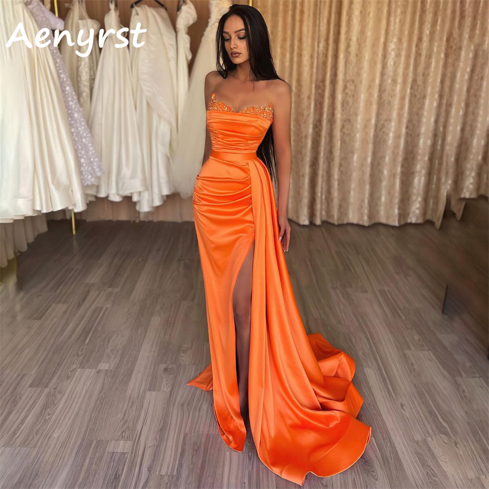 Aenyrst Elegant Strapless Merm - Elegant Satin Evening Gown Split recension och pris