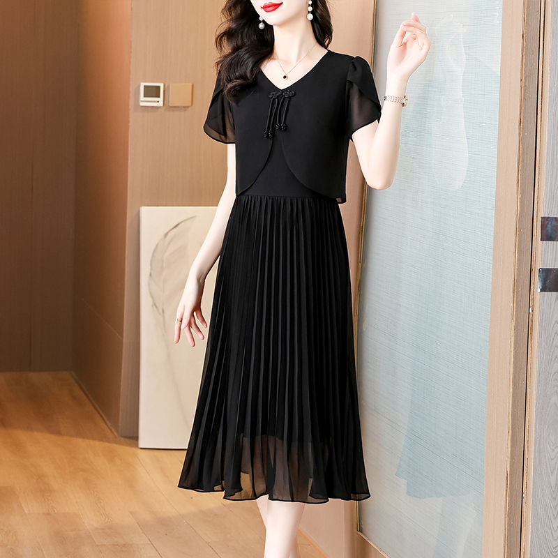 2025 Summer Solid Chiffon Casu - French Vintage Floral Midi Dress recension och pris