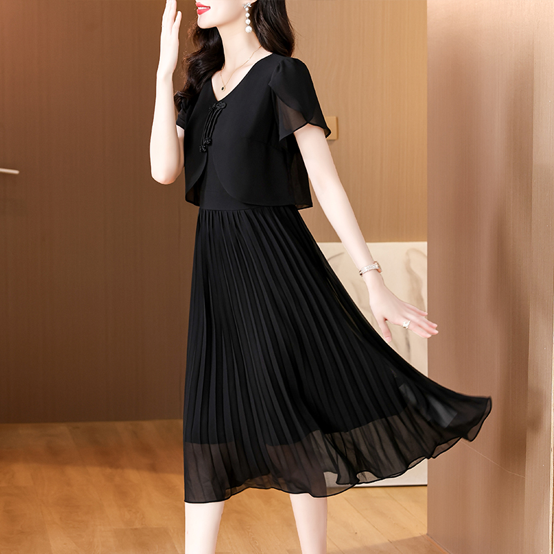 2025 Summer Solid Chiffon Casu - French Vintage Floral Midi Dress recension och pris