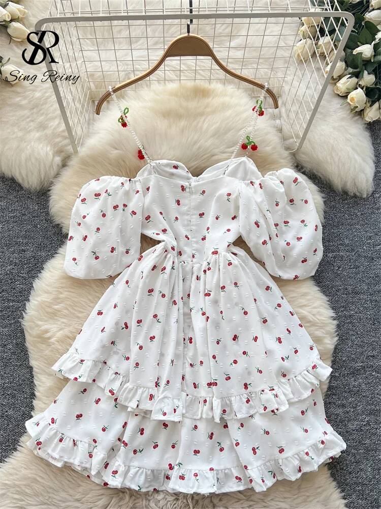 Fairycore Vacation Summer Dres - Off Shoulder Puff Sleeve Sundress recension och pris